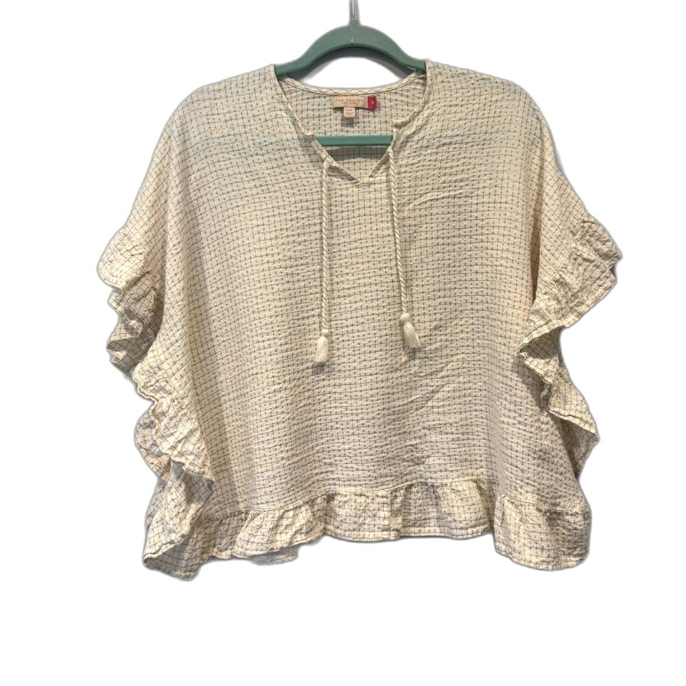 Pink Chicken Top Chloe Coverup Ruffle Cream Gold Metallic Preppy Beach Girls 6/8